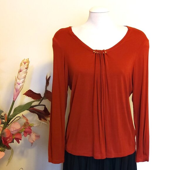 NWOT Zoe Scoop Neck Blouse Orange Red Long Sleeve Women’s Top Size XL 14 - Picture 3 of 7